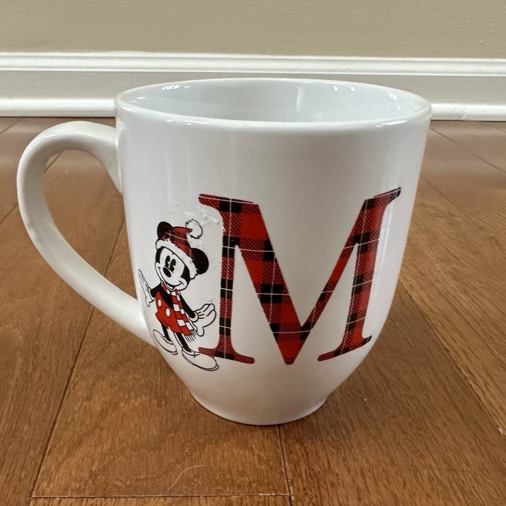 Disney Mickey Mouse Santa Holiday Mug Coffee Cup Initial Letter M Monogram NEW